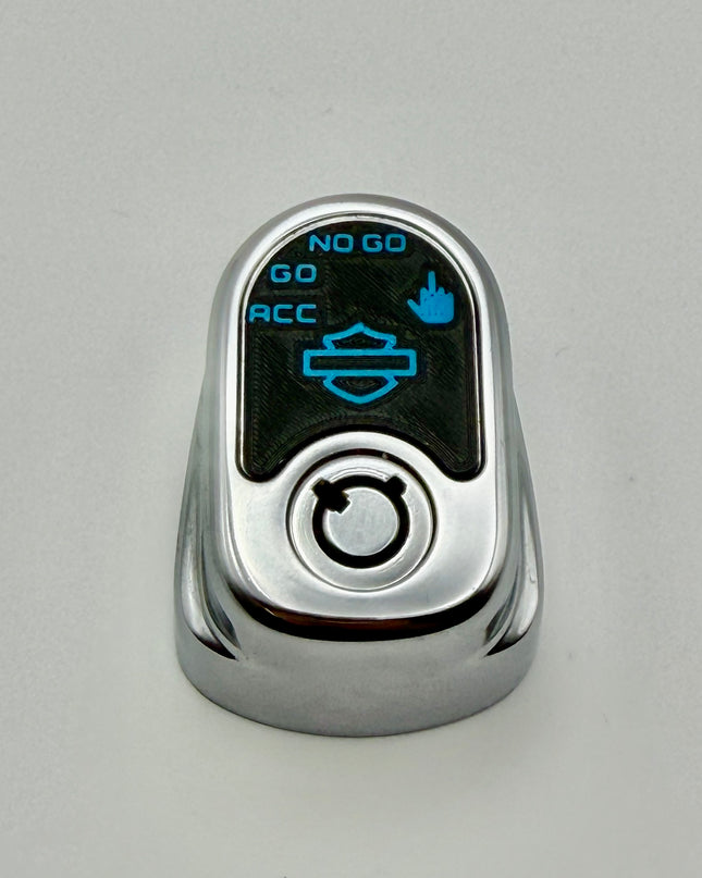 Ignition Switch Label - Black/Pop Blue - Middle Finger - 14-22 Street & Road Glide